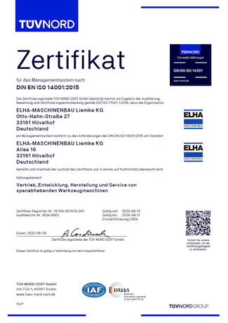 Zertifikat - DIN EN ISO 14001:2015